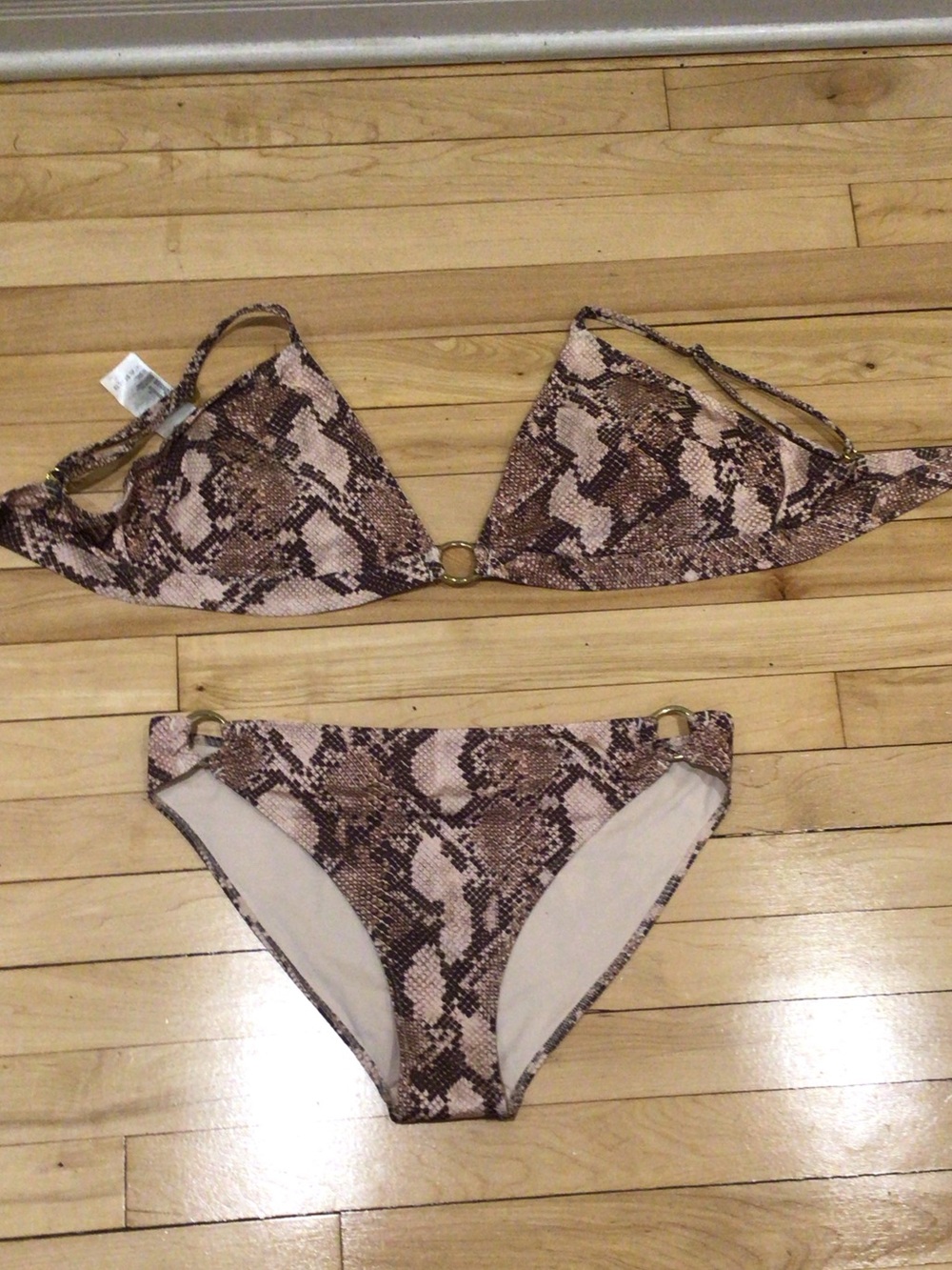 H&M Snake-Print Bikini Set in Brown and Cream Tones